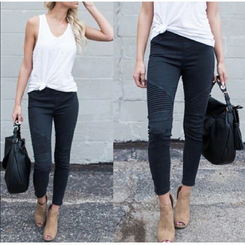 White Moto Legging Pants W/Ankle Zip - Picture 4 of 4